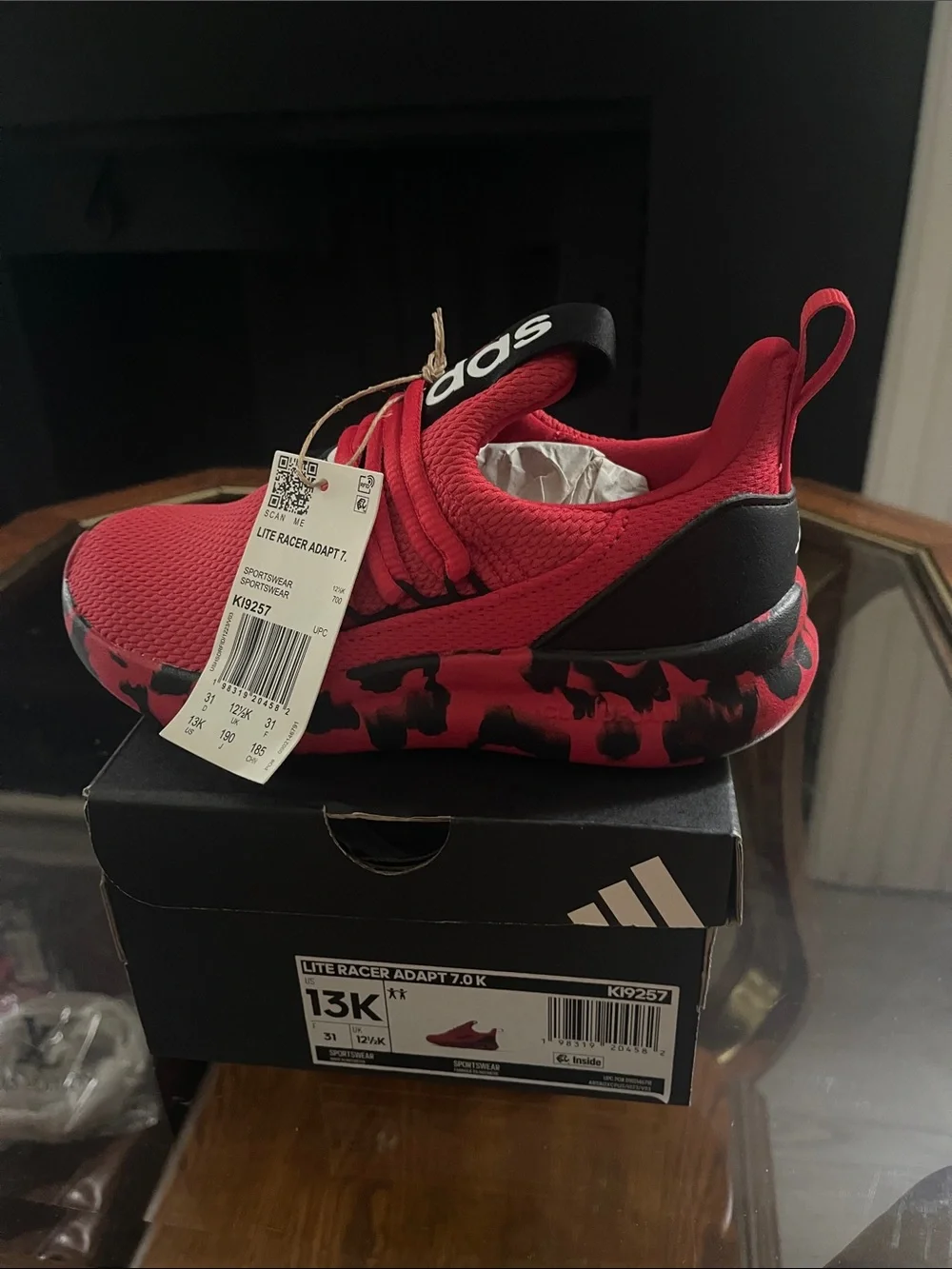 adidas Kids Red and Black Lite Racer Slip-On Sneaker